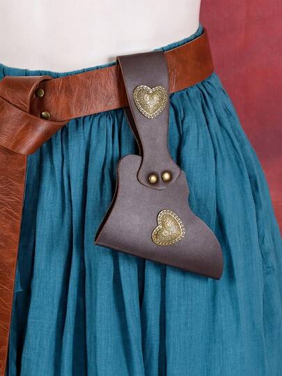 1PC Medieval Style Faux Leather Sword Holder With Heart Decor Belt-Mounted Cosplay Accessory