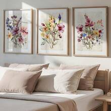 Bộ tranh không khung, 3 bức tranh nghệ thuật trang trí tường họa tiết hoa màu nước, tranh canvas phong cách Boho, tranh in hoa dại retro trung tính, trang trí phòng khách, nghệ thuật trang trí nhà hiện đại, quà tặng trang trí nhà sáng tạo lý tưởng. - hoa - Xem 7