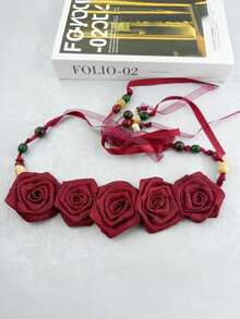 1pc Bohemian Fabric Rose Waist Chain, Casual Bohemian Fabric Waist Belt/Sash For Wedding Party, Birthday Gift, St. Patrick's Day Gift - Multicolor - View 7