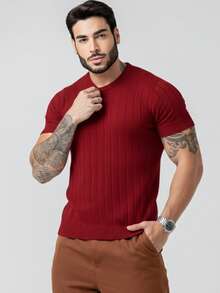TRICOT DE LUXO Men's Lightweight Textured Knit T-Shirt, High Quality, Premium Quality, Spring, Summer, Autumn. - 紅色 - 查看 5