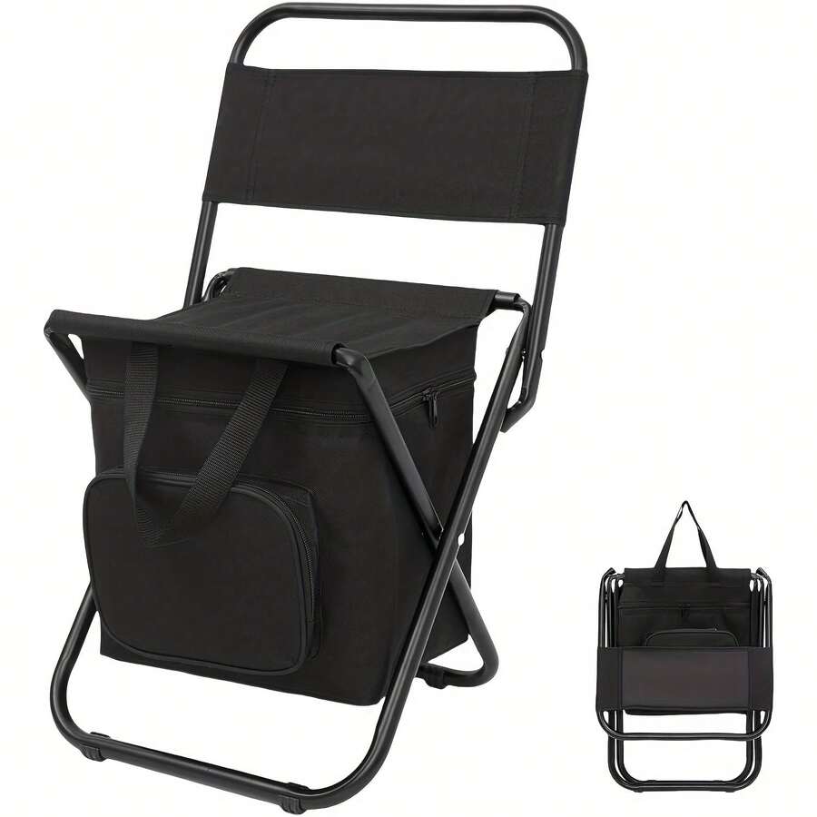 Portable Folding Camping Chair, Lightweight Backrest Stool Compact Folding Chair Seat, Outdoor Backrest Stool With Folding Backpack, Can Bear Large Weight, Suitable For Camping, Hunting, Fishing, The Best Gifts For Thanksgiving And Christmas - 黑色 - 查看 1