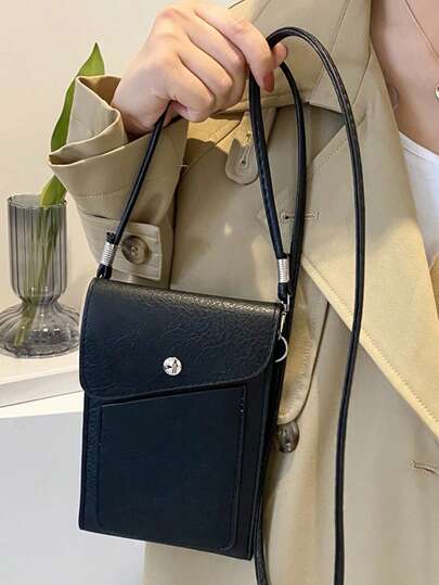 Minimalist Black Textured Leather Crossbody Bag For Women – Versatile Multi-Pocket Shoulder Bag With Adjustable Strap, Ideal For Daily Commute, Casual Outings & Office Wear.
