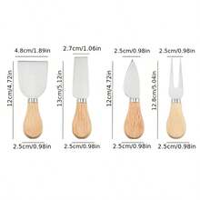 4pcs Stainless Steel Cheese Knife Set With Rubberwood Handles, Pizza, Cheese, Cream Cutting Knives And Spatula - Silver - View 3