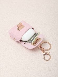 Solid Color PU Mini Student Handbag, Square Lock Coin Purse, Mini Earphone Storage Bag, Portable Keychain Pendant, Phone Shoulder Strap Accessory, Valentine's Day Gift Purse Charm Purse - Multicolor - View 7