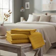 Sabana Premium 3000 Hilos Textura Rayado Queen Size - Amarillo - Ver 2