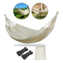 Una hamaca individual engrosada, hamaca portátil de algodón beige para exteriores - columpio/hamaca/silla/picnic multifuncional, 260*100CM, 150kg,transpirable y ligera, adecuada para descanso al aire libre, playa, jardín, campamento, patio, traspatio, porche y viajes (sin necesidad de soporte/fácil de instalar) - 260*100 cm - Ver 1
