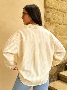 Solstice Apparel 法式愛心刺繡條紋領長袖襯衫，Amour 字母寬鬆休閒女版襯衫 - 黃色 - 查看 3