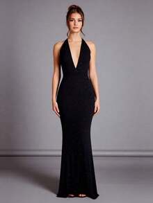 Rhinestone Embellished Floor Length Gown Sparkly Formal Dress For Red Carpet Evening Gown - Negro - Ver 6