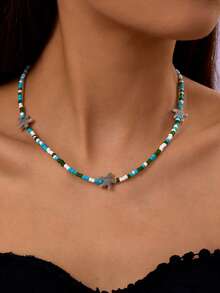 1 buah Kalung Choker Bintang Laut & Manik-Manik - Baby Blue - View 2
