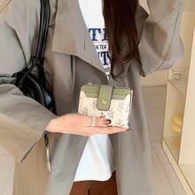 叶子金属纽扣迷你钱包，简约时尚短款钱包，女士钱包，迷你钱包，小钱包，可爱钱包，母亲节礼物，邮轮必备，可爱小物，钱夹，沙滩必备，度假钱包，沙滩包 - 綠色 - 查看 8