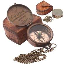 Brass Directional Vintage Compass Engraved With "Find Your Way Back To Home" Inspirational Gifts For Women/Men Baptism 2026 Communion Chris 1tian Motivational Quote - WayHomeToMe-leatherCase - View 1