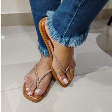 Women's Flip-Flops With Rhinestones, Metallic Flat Sandal With Rhinestones, Elegant And Sparkling, Comfortable For Everyday Wear. - 乾枯玫瑰色 - 查看 5