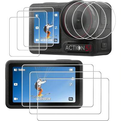 9 piezas (Transparente) Set de protectores de pantalla, adecuado para Osmo Action 5 Pro, protector de pantalla de cámara + protector de lente, hecho de vidrio templado, ultra claro dureza 9H, anti-arañazos, protección duradera, regalo de moda, adecuado para novio/novia