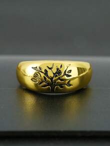 1 pieza Anillo de cobre vintage con diseño del árbol de la vida, regalo de joyería para boda, compromiso y fiesta - Dorado - Ver 4
