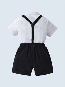 BOARNSEORL 2pcs Baby Boys Gentleman Set, Short Sleeve Shirt With Bowknot And Shorts Overall, Stylish And Elegant For Banquet, Party, Birthday, Performance And Everyday Outings - Black - View 5