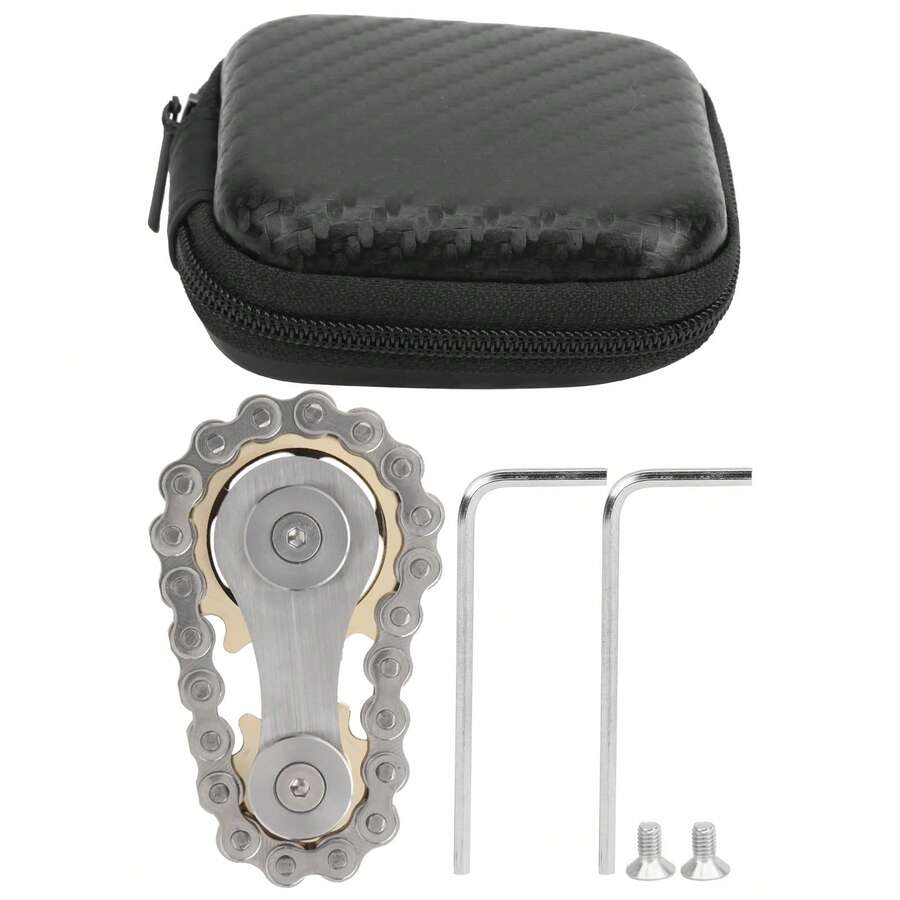 Giroscopio de acero inoxidable con cadena de engranajes y punta giratoria, chapado en oro, juguete para aliviar el estrés. - Plateado - Ver 1