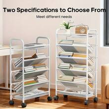 LOVEWE 5-Tier/6-Tier Heavy-Duty Rolling Cart With Lockable Wheels – Metal Shelf For Home, Office, Library – Sturdy Mobile Bookshelf & Organizer Cart, Easy Assembly - Năm lớp màu trắng - Xem 9