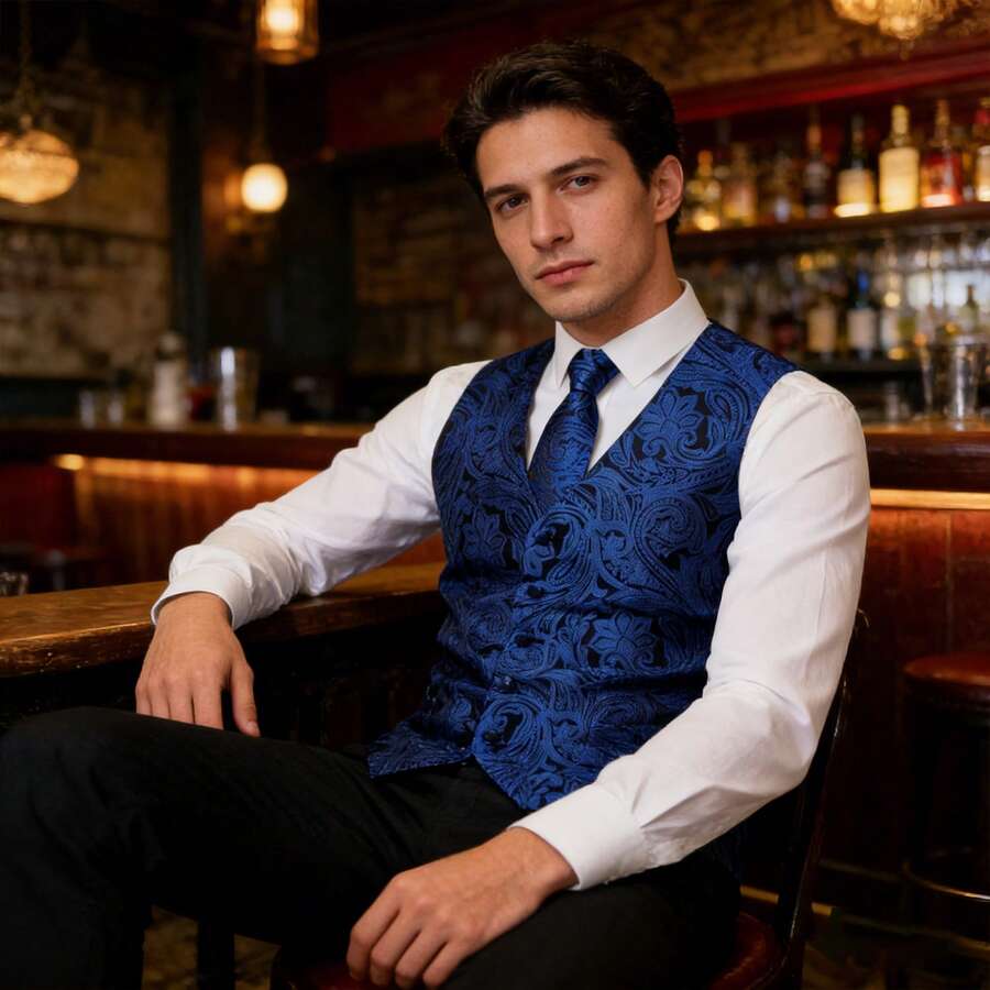 Chaleco sin mangas de traje para hombres, de moda para el verano - azul real - Ver 1