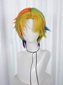 彩虹多色短款层次直发cosplay假发 - 耐热高温合成纤维男女通用动漫角色扮演假发，色彩鲜艳，包含黄色、绿色、蓝色、紫色和橙色，蓬松自然，易于造型和打理，完美适用于节日、动漫展、主题派对、日常穿搭和动漫角色扮演，男女皆宜的柔软替换假发 - 彩色 - 查看 4
