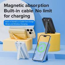 Sạc dự phòng không dây từ tính sạc nhanh với vòng MagSafe và chân đế gập 10000mAh, cáp USB-C tích hợp, hai cổng đầu ra, siêu nhỏ gọn, tương thích với iPhone 17/16/15/14/13 & Android. Món quà hoàn hảo cho gia đình, bạn bè trong dịp lễ, sinh nhật hoặc ngày Valentine. - trắng - Xem 8