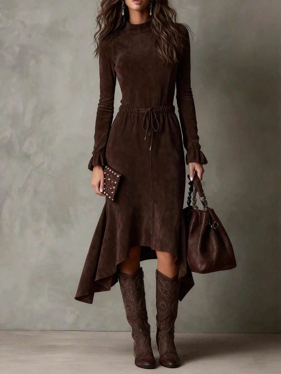 Women Midi Dresses - Coffee - View 1