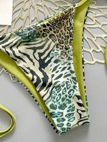 Bộ bikini hai mảnh họa tiết da báo cổ điển gợi cảm năm 2025 dành cho nữ, thích hợp cho kỳ nghỉ hè trên bãi biển. - Màu xanh lá cây đậm - Xem 5
