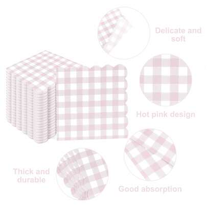 25pcs/50pcs/75pcs/Set Soft Square Silver & Red Plaid Napkins, 24cm*24cm Unfolded, Suitable For: Wedding, Tea Party, Birthday Party Decoration, Party Decoration, Party Supplies, Holiday Decoration, Holiday Supplies