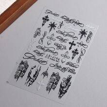 Cross-Shaped Gold & Silver Punk Style Nail Stickers, Waterproof Self-Adhesive Disposable Nail Stickers With Special Fonts And Patterns, Suitable For Natural Nails/Manicure - Multicolor - View 5