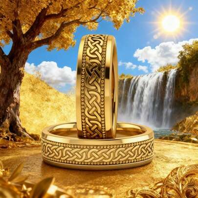8 mm Bague de mariage de style celtique pour homme, style luxueux. Anneau doré, anneau de couple, poli, anti-corrosion, hypoallergénique, convient pour le port quotidien, les mariages, les banquets, la Saint-Valentin, Noël, cadeaux d'anniversaire