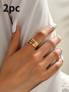 1pc Fashionable Women's Party & Ball Half-Circle Open Ring - Yellow Gold - View 6