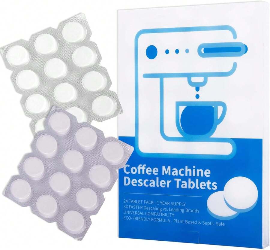 Coffee Machine Cleaning Tablets, Machine Descaler Tablets, 24PCS Coffee Machine Descaler Tablets - Plant-Based Universal Cleaner For , Deep Cleaning Descaling Solution (24PCS) - Black - View 1