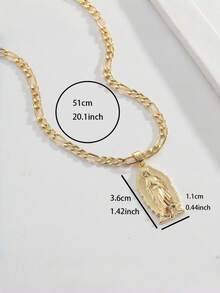 1件时尚男女通用瓜达卢佩圣母玛利亚吊坠项链，立方氧化锆圣母项链，新款夏季女士首饰，适合日常佩戴和宗教节日佩戴 - 金黃色 - 查看 6