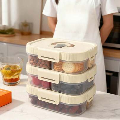 2/3 Compartment Portable Square Plastic Lunch Box With Handle, Microwave Heatable, Sealed Leak-Proof Fruit Salad Food Container, Reusable Large Capacity Divided Bento Box, Suitable For Student And Adult Use In School, Office, Outdoor Camping, Picnic, Travel,Back To School