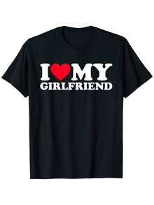 [100% Cotton]i Love My Girlfriend Shirt i Heart My Girlfriend Shirt GF T-Shirt,T-shirt,Black T-shirt,Short Sleeve - Preto - Ver 1