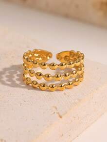 1pc Minimalist Chic Personalized Design Versatile Luxury Sense Gold-Plated Stainless Steel Polka Dot Geometric Open Ring, Suitable For Women's Daily, Party, And Date Wear - Open Ring - View 3