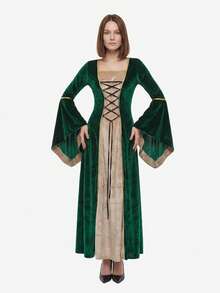 Women's Renaissance Costume  Medieval Dress Velvet Queen Dresses Victorian Vintage Halloween Cosplay - 綠色 - 查看 2