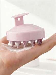 4 piezas Cepillo de masaje para el cuero cabelludo, Cepillo de lavado de cabello de silicona, Peine de ducha de limpieza, Herramientas de peinado - Rosa - Ver 3