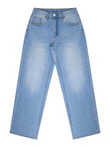 NVFelix 女士宽松直筒牛仔裤，做旧设计，复古优雅休闲日常穿搭，Y2K街头风，适合春夏穿着，浅蓝色 - 淺色水洗藍 - 查看 8