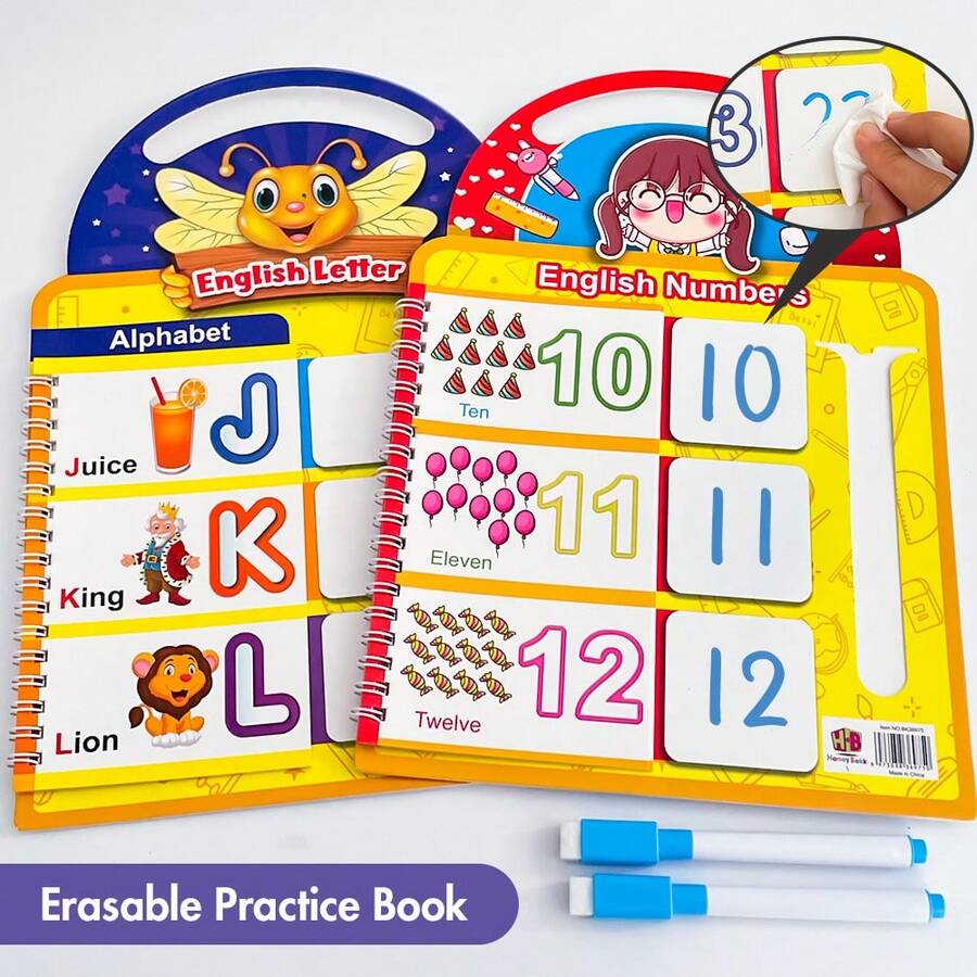 Lachilly Kid's Preschool Fun Letter & Number Tracing Drawing Book, Practice Pen Control Drawing And Coloring Workbook, Reusable ABC Alphabet Numbers Handwriting Worksheets