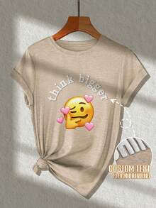 Customized Women's T-Shirt, Cotton Short Sleeve, Women's Sportswear, Input Your Text, Slogan, Blessing, Upload Your Own Photo (Partner Photo/Boyfriend Photo/Girlfriend Photo, Pet Photo, Group Photo) To Design Your Personalized Printed T-Shirt - Khaki - View 5