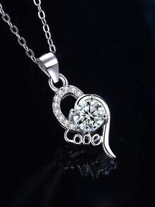 1pc 925 Silver 0.5ct 5.0mm Moissanite Pendant Necklace, Suitable For Women's Daily Wear, Party, Valentine's Day, Mother's Day, Wedding Anniversary, Jewelry Gift - Silver - View 2