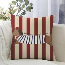 2pcs Animal Theme Pillow Covers, Classic Minimalist Luxury Pillow Cases, Striped Dachshund Pattern Cushion Covers, Suitable For Living Room And Bedroom Sofa And Chair (Pillow Inserts Not Included) - Dachshund - View 4