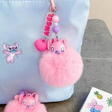 史迪奇钥匙扣 - 来自《星际宝贝》的大号毛绒球包包挂饰，可爱柔软的玩具钥匙圈，适用于背包、钱包、车钥匙，卡通人物配饰，非常适合儿童、成人和粉丝，可爱的钥匙扣礼物 - 粉色 - 查看 8