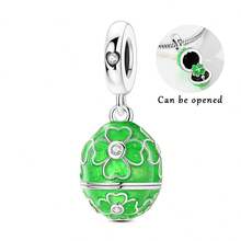 1pc Silver-Plated Openable Charm Series Paw Print, Four-Leaf Clover, Starry Sky, Butterfly Egg Pendant, Suitable For Bracelets, Necklaces, DIY Jewelry Making, Surprise Gift For Family And Friends, Easter - Silver - View 8