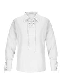 Áo sơ mi dài tay có dây rút dành cho nam, trang phục lễ hội Viking thời Trung cổ. - trắng - Xem 3