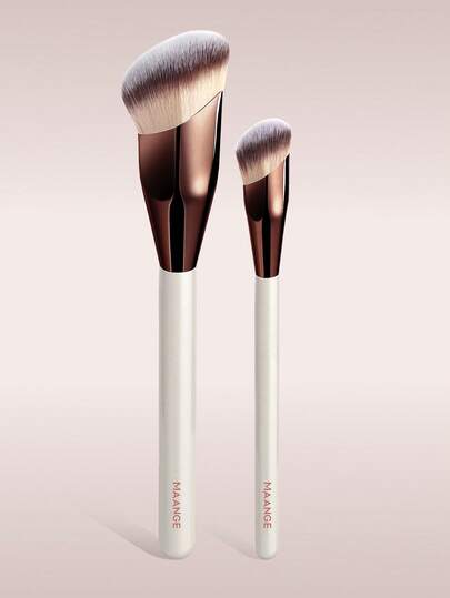 MAANGE 2支装化妆刷，斜角粉底刷、散粉腮红刷，适用于液体彩妆的粉底刷，柔软密实的遮瑕刷，适合日常面部妆容，化妆配件，送朋友的礼物
