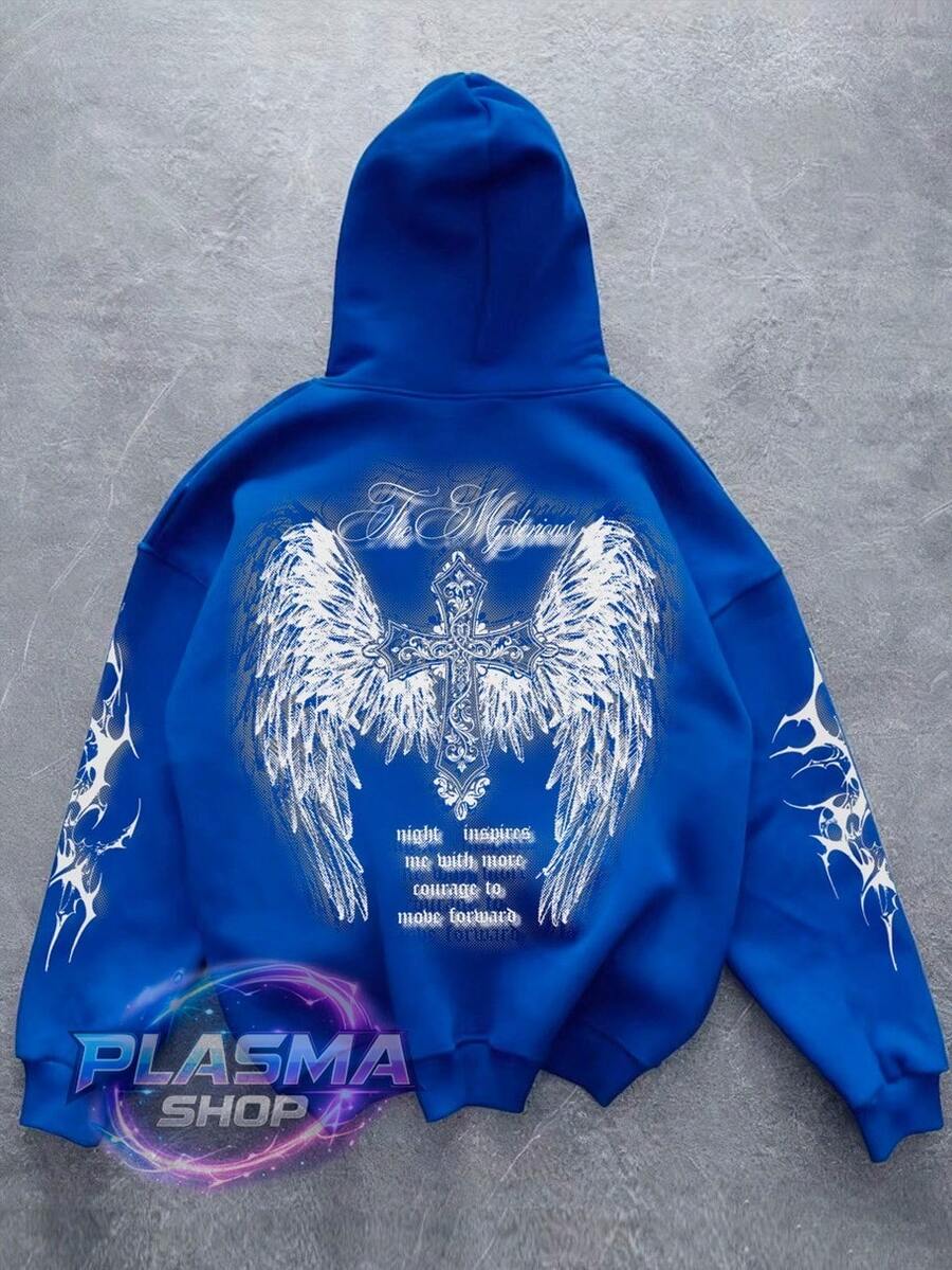 Comfortable Basic Sweatshirt For Everyday Wear Wings Cross Religion Art Streetwear Urban Culture Street Fashion Street Graffiti Tagging Skater Skateboarding Unisex Men's Women's Sweatshirt 50% Cotton 50% Polyester Top Premium Streetwear New Release Immediate Shipping Various Colors!! - 寶藍色 - 查看 1
