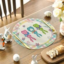 4pcs 14-Inch Round Buffalo Plaid Rabbit Farmhouse Spring Placemats, Suitable For Easter Party Dining Decor - Multicolor - View 3