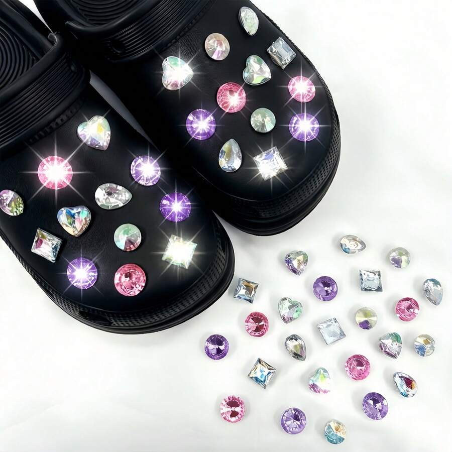 12/24pcs Rhinestone Star Shoe Charms, DIY Decorations For Garden Shoes, Clogs, Sandals, Slippers, Perfect Birthday Gift, Christmas Party Gift, Add Charm To Shoes - Multicolor - View 1