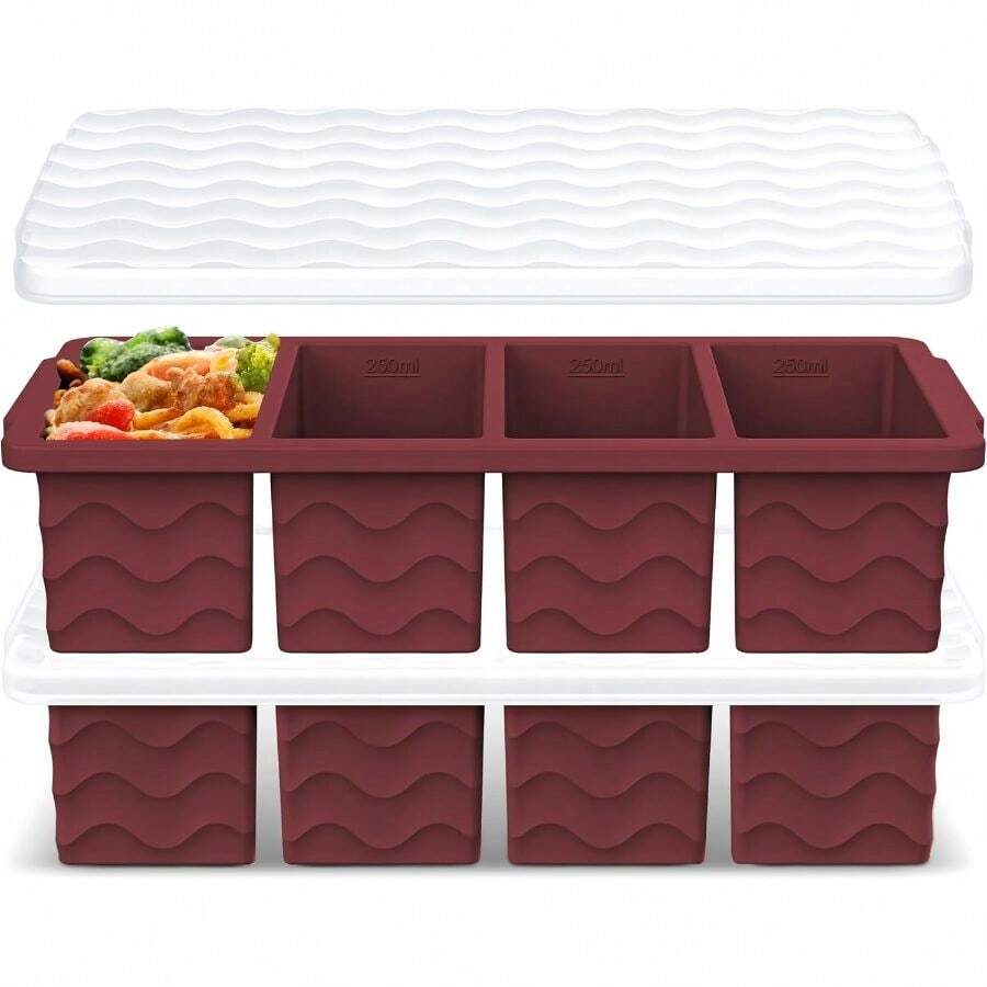 Silicone Freezer Tray Soup Sauce Cube 2Pcs (Burgundy) - 杏色 - 查看 1